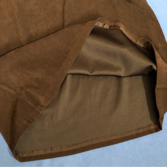 Christopher & Banks Faux Suede Long Stretch A-Line Skirt Brown - Picture 5 of 6